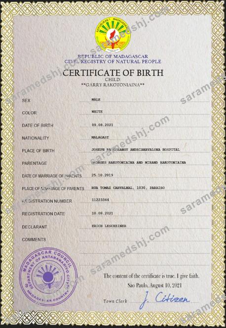 Madagascar birth certificate PSD template